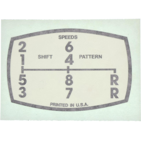 Allis-Chalmers D17 D15 190 Gear Shift Pattern Vinyl, close-up of gear shift pattern diagram showing 6 speeds, reverse and pattern details.