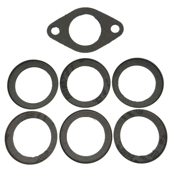 Allis-Chalmers Allis Chalmers WC WF Manifold Gasket Set, image showing a gasket set with multiple black gaskets and one larger gasket with two bolt holes.