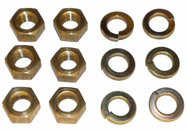Allis-Chalmers Manifold Nut & Washer Kit FD-1721D, image showing a set of brass manifold nuts and washers arranged flat on a surface.