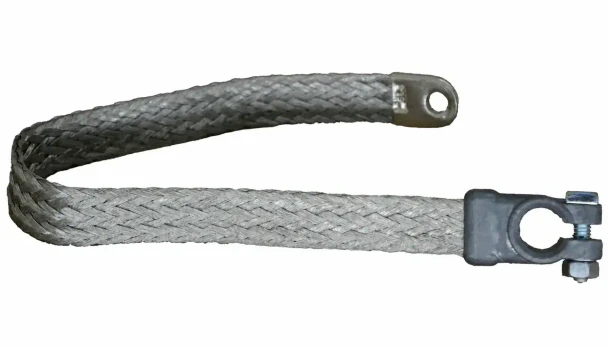 Allis-Chalmers Battery Cable 19 in Non-Insulated AB-421D, heavy-duty black braided cable with metal terminal connectors for secure battery connections.