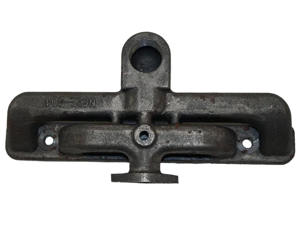 Allis-Chalmers G Manifold, black metal engine part with multiple openings and bolt holes for tractor or machinery connection.