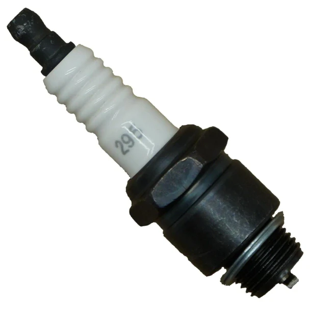 Allis-Chalmers Spark Plugs (Set of 4) - AL295D, close-up of a single spark plug showing its white ceramic insulator and black metal threading.