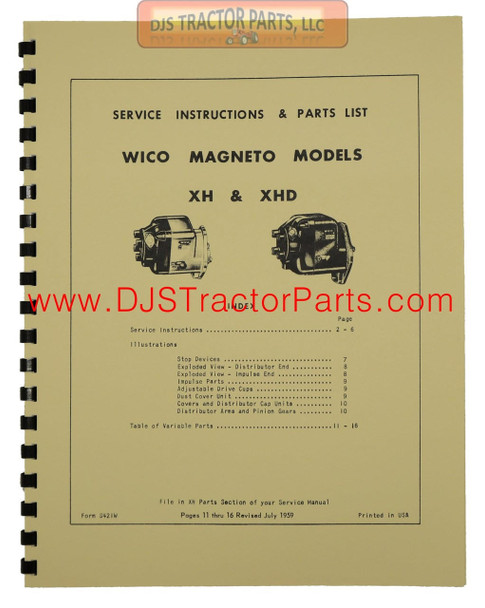 Allis-Chalmers WICO Magneto Service Manual Instructions & Parts List 