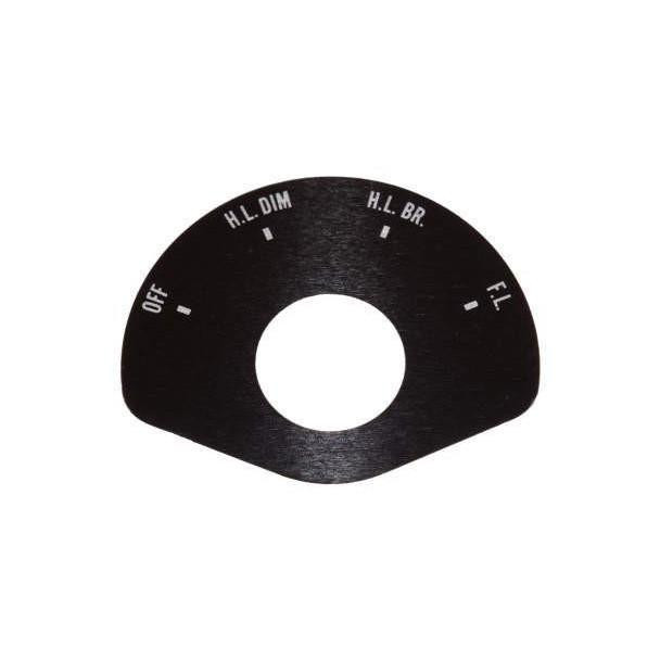 Allis-Chalmers Light Switch Plate 70249141, black semi-circular switch plate with labels for OFF, H.L DIM, H.L BR, and F.L.