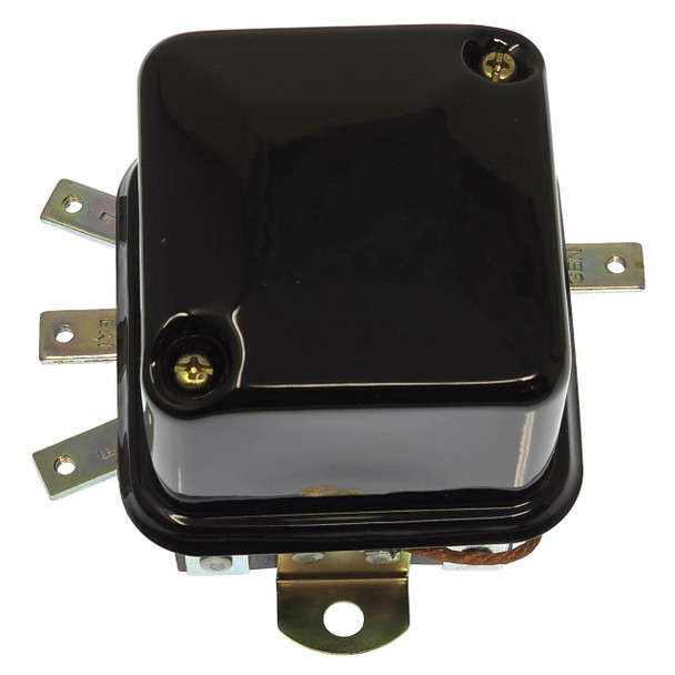 Allis-Chalmers 12 Volt Voltage Regulator, black rectangular electrical component with mounting brackets for Allis Chalmers D10, D12, D14, D15, D17, D19 tractor models, part number 70229484.