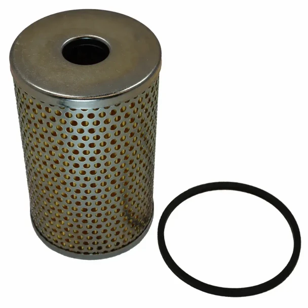 Allis-Chalmers Oil Filter for Diesel 160 and 6040, cylindrical metal oil filter with perforated body and a separate rubber O-ring gasket.