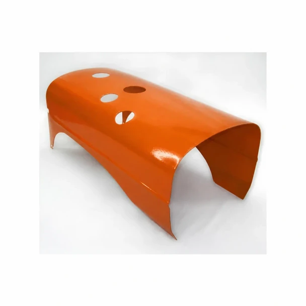 Allis-Chalmers B, C, CA Hood for Hand Start Models, orange tractor hood with cutouts and rounded edges.