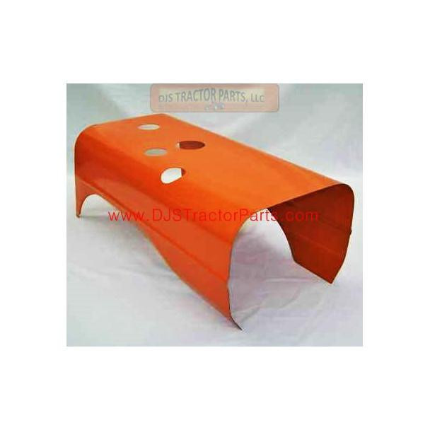 Allis-Chalmers B, C, CA Hood with Small Exhaust Hole, orange tractor hood part with multiple ventilation holes.