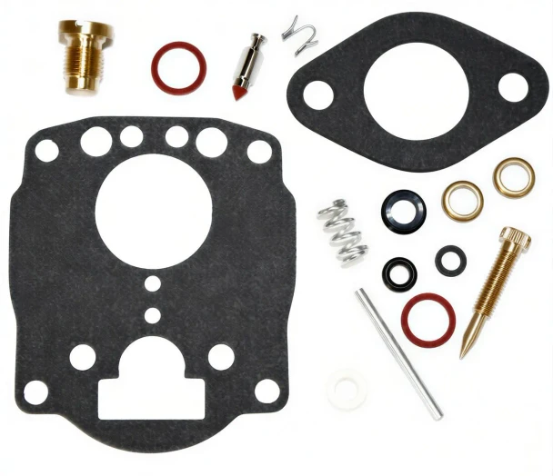 Allis-Chalmers Economy Carburetor Repair Kit Marvel Schebler Allis Chalmers G TSV13, set of replacement gaskets, seals, spring, screws, and parts for carburetor repair.