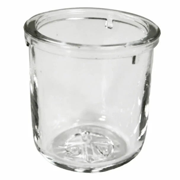 Allis-Chalmers Sediment Bowl Glass, clear transparent glass sediment bowl used in fuel systems for filtration.