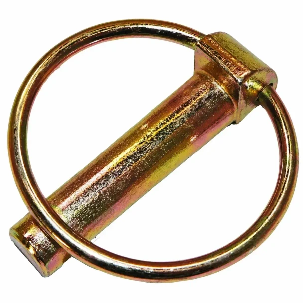 Aftermarket 3 PT Lynch Pin, metallic pin with a circular ring for securing attachments in farming equipment.