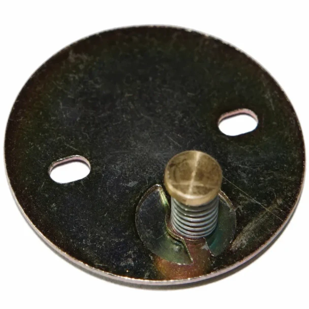 Allis-Chalmers Choke Butterfly Disc, close-up of a round metal component with a central threaded screw and two small holes.