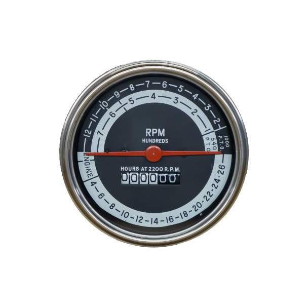 Allis-Chalmers Early Allis Chalmers 190 Tachometer Operation Meter, round black gauge with RPM and hours at 2200 R.P.M., and a mechanical odometer display.