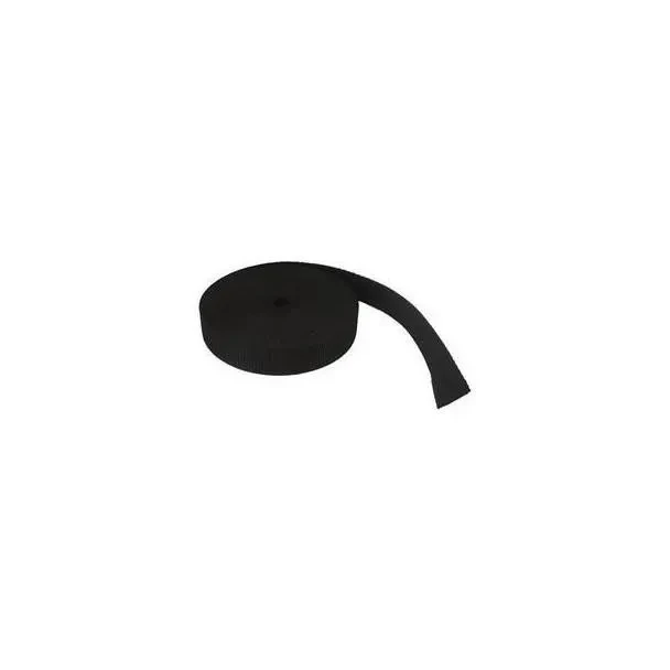 A roll of black, 1-inch-wide Allis-Chalmers fuel tank webbing with a short strip unrolled, sold by the foot.