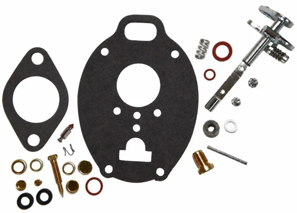 Allis-Chalmers WD45, D17 Complete Carburetor Kit, including gaskets, fuel fittings, screws, springs, and other carburetor components.