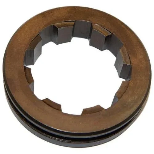 Close-up of an Allis-Chalmers 8-tooth pinion coupling for CA, D10, D12, D14, and D15 farm tractors. The brown metal ring has eight dark internal teeth and a black groove around its outer edge.