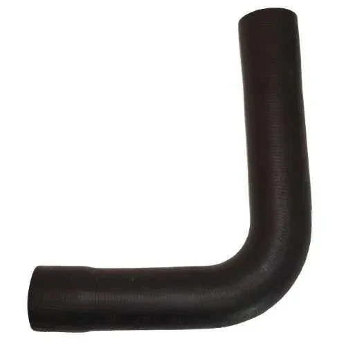 Upper radiator hose for Allis-Chalmers D21 farm tractor, black, L-shape with cylindrical ends.