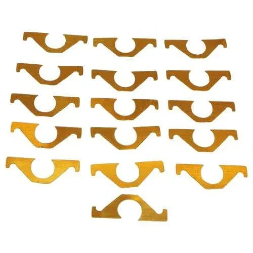 A set of ten connecting rod shim stock kits in various sizes for Allis-Chalmers farm tractors, arranged in two rows with five pieces each, with an additional larger piece at the bottom center.