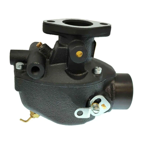 Image of a black carburetor designed for Allis-Chalmers farm tractors like WD45 and D17, with multiple fittings and mounting points.