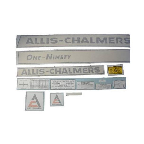 Allis-Chalmers Allis Chalmers 190 One-Ninety Vinyl Cut Decal Set, image showing multiple vinyl decals including text and safety labels for a tractor or machinery.