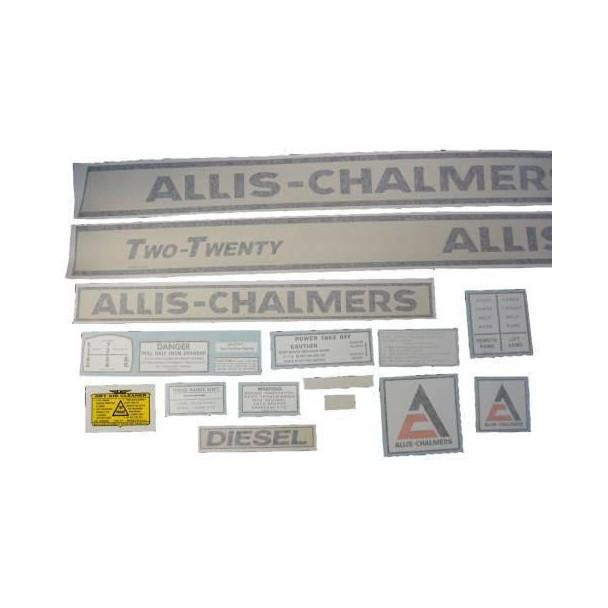 Allis-Chalmers Allis Chalmers 220 Two-Twenty Diesel Vinyl Cut Decal Set, a collection of various vintage decals, stickers, and labels for tractor restoration.