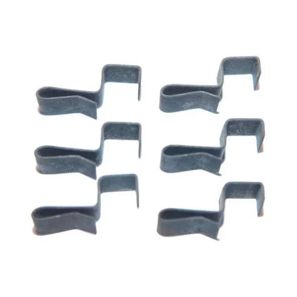 A set of six metal oil pan gasket clips designed for Allis-Chalmers farm tractors, including models WC, WD, WD45, D17, 170, and 175.