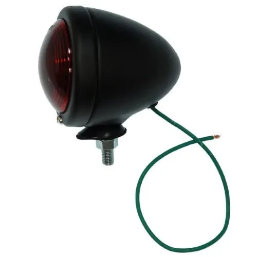 A bullet-style tail light assembly for Allis-Chalmers farm tractors, specifically models D14, D15, and D17. The tail light has a black casing, a red lens, and a green wire for electrical connection.