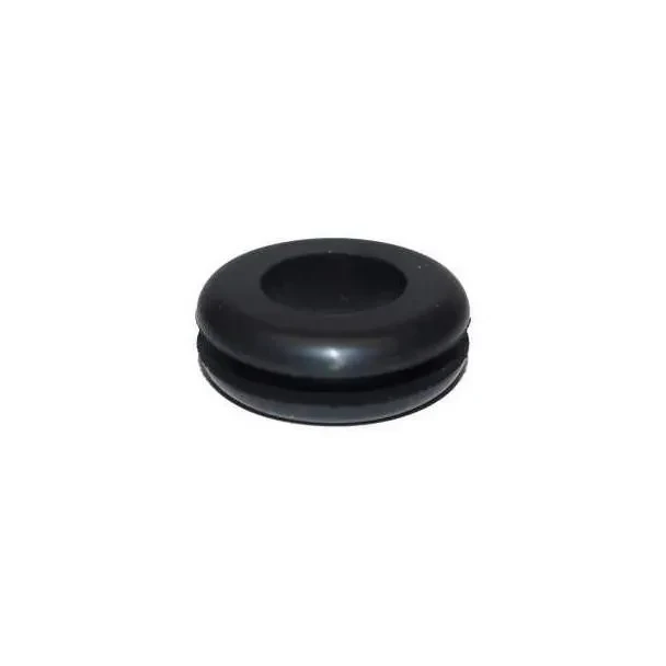 Allis-Chalmers G Spark Plug Wire Loom Grommet 70800261, black rubber cylindrical grommet with grooves for spark plug wire protection and organization.