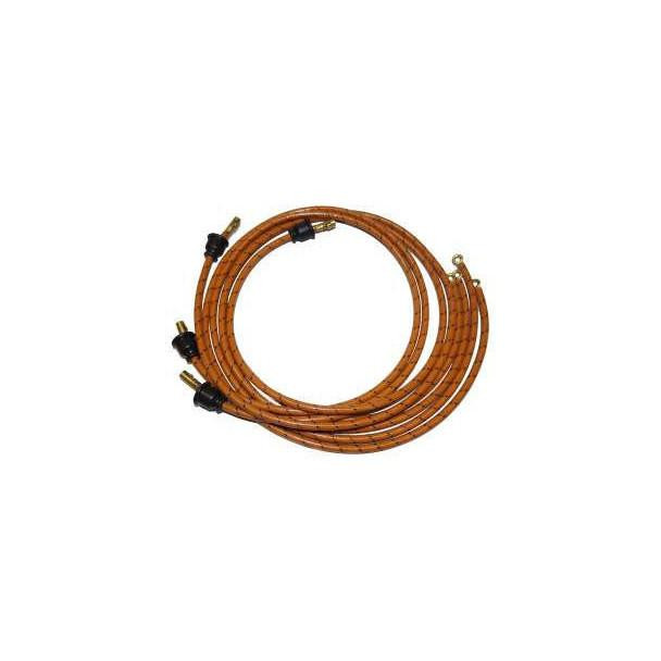 Allis-Chalmers A Tailored Spark Plug Wire Set, image of orange spark plug wire set with black connectors and metal tips.