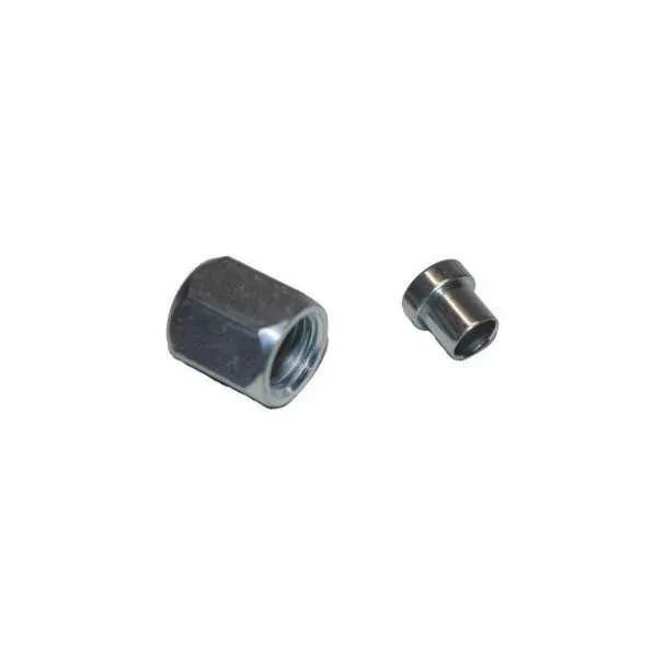 Allis-Chalmers Nut And Sleeve Kit for 1/4" Steel Hydraulic Line to Traction Booster Gauge, metallic components with threaded ends.