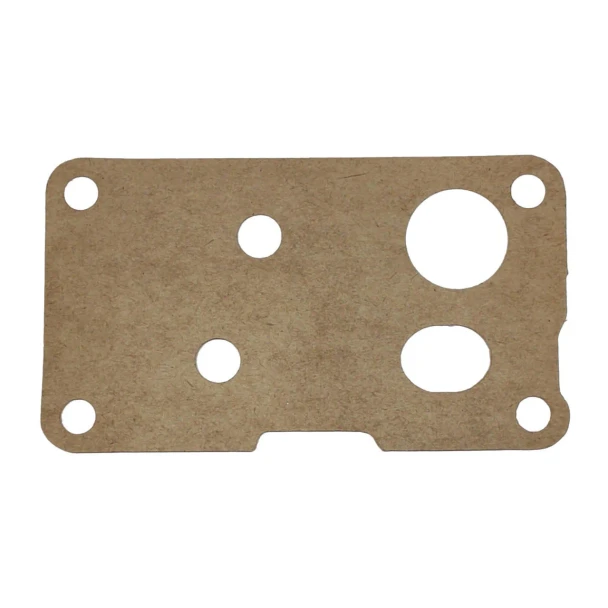 A gasket with multiple circular holes of various sizes, used as a part for Allis-Chalmers farm tractors, specifically for the hydraulic pump cover to pump body.