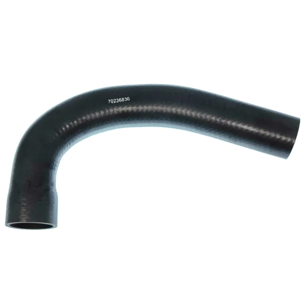 A black, flexible radiator hose with a slight bend, designed for Allis-Chalmers D19 Diesel farm tractors. The hose has a smooth surface with some embossed markings, including the number 70236836.