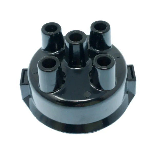 Allis-Chalmers Premium Distributor Cap 4 Cylinder, close-up view of black distributor cap designed for various tractors including Allis Chalmers, Avery, Case, Cockshutt, International/Farmall, John Deere, Massey Ferguson, Massey Harris, Minneapolis Moline, Oliver.