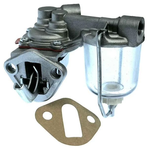 Allis-Chalmers Fuel Lift Pump for Allis Chalmers 160, engine fuel pump with mounting gasket and metal fuel bowl.