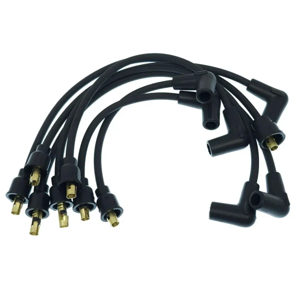 Allis-Chalmers D19 Spark Plug Wire Set, black ignition wires with gold-colored metal connectors for tractor engine ignition system.