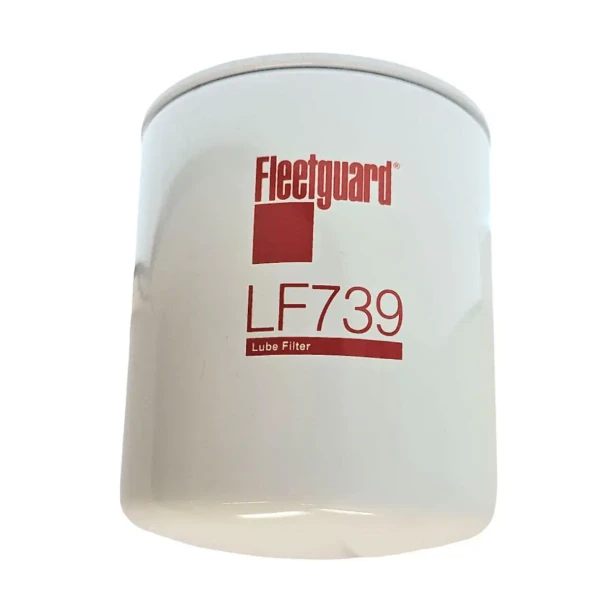 Fleetguard Engine Oil Filter 74035556 Allis Chalmers, white cylindrical oil filter with red text and logo.