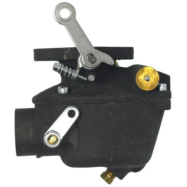 Allis-Chalmers Allis Chalmers B IB C RC Marvel Schebler Carburetor, image showing a black and metallic carburetor component with attached levers and adjustment knobs.