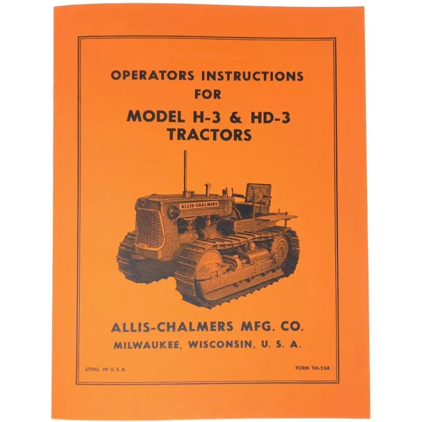 Allis-Chalmers Allis Chalmers H3 HD3 Crawler Operators Instructions Manual, orange cover with a drawing of a crawler tractor.