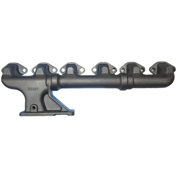 Allis-Chalmers Manifold 74036827, a black, metallic engine part with multiple ports for fluid flow, designed for agricultural equipment.