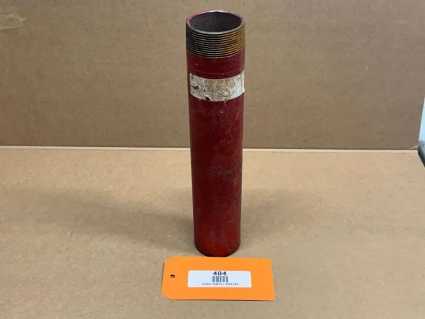 Threaded Exhaust Pipe 2-1/4" x 10-3/8", display image of a red metal exhaust pipe with threaded end, used for automotive exhaust systems.