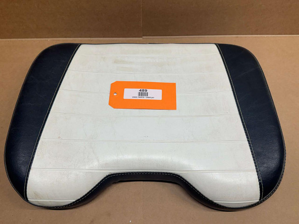 Allis-Chalmers Bottom Seat Cushion for D10 D12 D14 D15 D17 D19 D21, display view of a white and black tractor seat cushion with a bright orange tag.