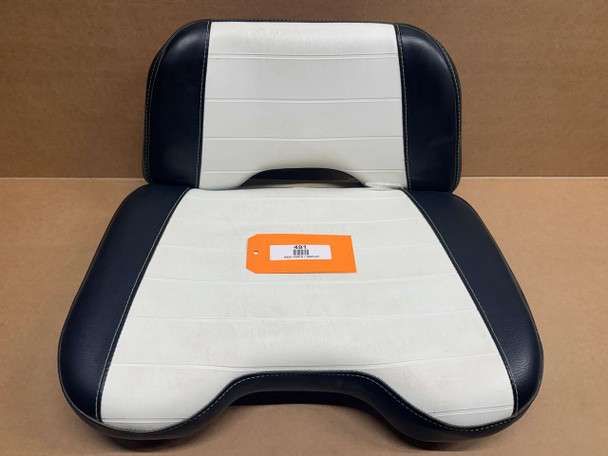 Allis-Chalmers Seat Cushion Assembly for D10 D12 D14 D15 D17 D19 D21, display image of a black and white tractor seat cushion with a label on it.
