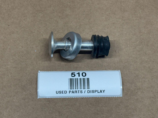 Plunger Fuel Hand Primer for Allis Chalmers, Gleaner, New Idea, displayed on brown background with a label showing part number 510 and description 'Used Parts / Display'.
