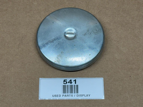 Allis Chalmers Fuel Cap for D21, 190, 190XT, 200, 210, 220 - Display model of a round metallic fuel cap.