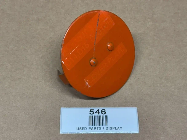 Allis-Chalmers D14 D15 Clutch Inspection Cover Plate 227610, orange circular metal cover plate for clutch inspection.