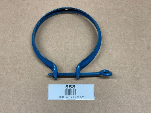 Allis Chalmers D10 D12 D14 Air Cleaner Clamp, blue metal air filter clamp with threaded screw for securing air cleaner components.