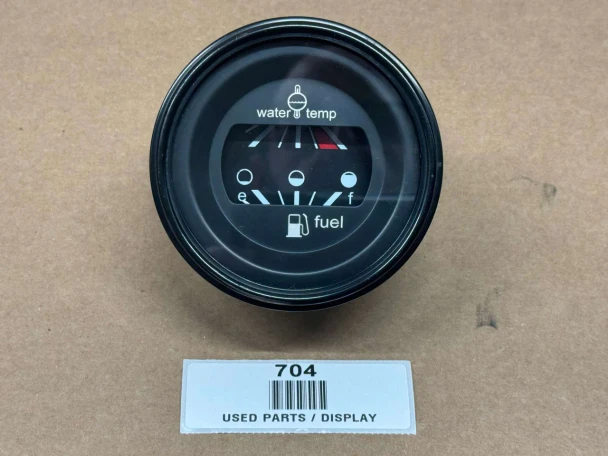 A gauge displaying water temperature and fuel level for Allis-Chalmers farm tractors, specifically the 6000, 7000, and 8000 series. The gauge shows markings for water temp and fuel, with a black background and white symbols and text.