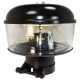 Allis-Chalmers Pre-cleaner Cap Assembly - AB-470D, black and transparent pre-cleaner cap for industrial equipment, with mounting base and adjustable clamp.