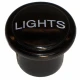 Allis-Chalmers Lights Knob, only for Allis Chalmers tractors, black plastic knob with 'LIGHTS' text in white.