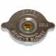 Allis-Chalmers 7 PSI Radiator Cap, vintage metal radiator cap for Allis Chalmers, Case, Ford, IH, John Deere tractors, with embossed lettering and a gold-colored center valve.
